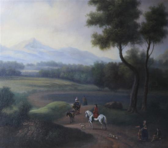 Early 19th Century German School Travellers in an open landscape 20 x 23.5in.